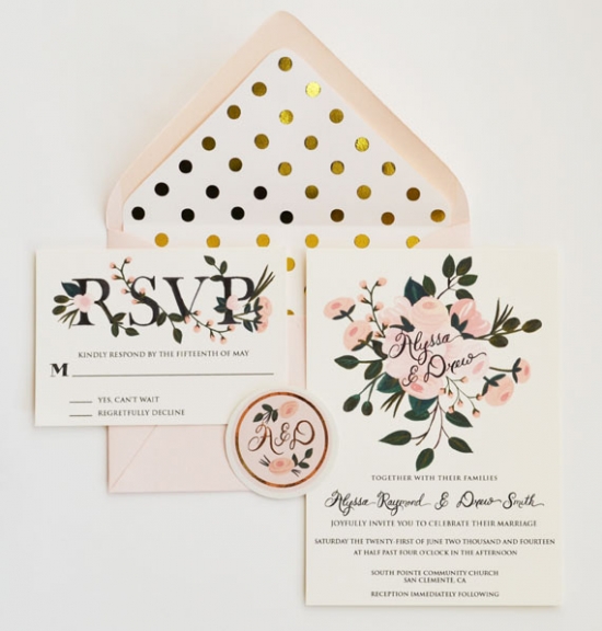 Gold Foil Polka Dots and Blush Posies by The First Snow