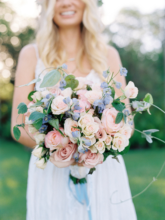 pink, peach and blue bouquet