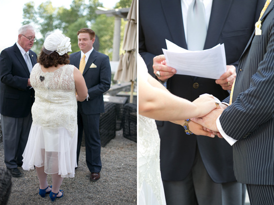 Wedding ceremony with a couple holding hands