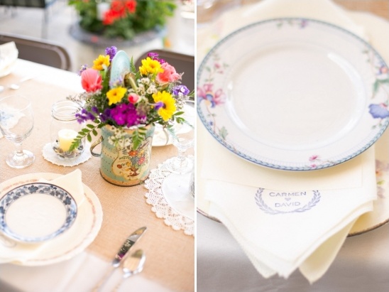 Elegant wedding table setting with floral centerpieces and plates