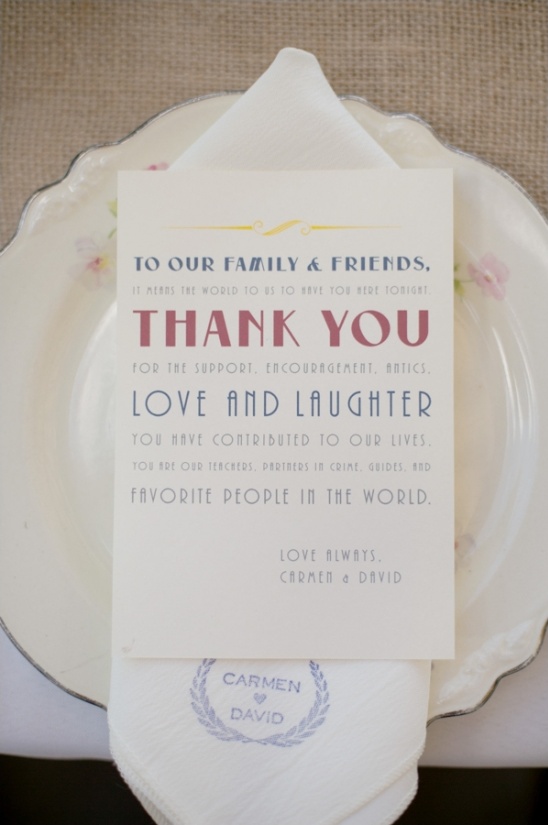 thank you card at table setting