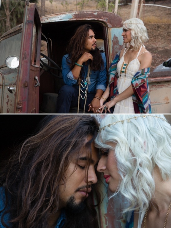 Couple in love near old truck