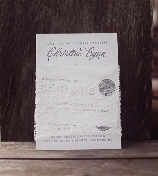 lace and gray wedding invites