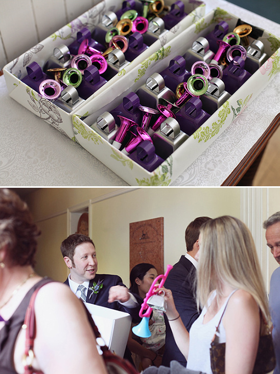 Wedding favors, colorful party horns, ready for celebration