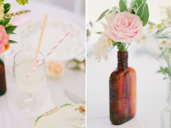 Elegant table setting with a rose and lemonade