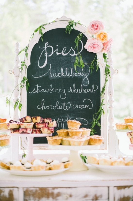 Delicious pie selection: huckleberry, strawberry rhubarb, chocolate cream, apple
