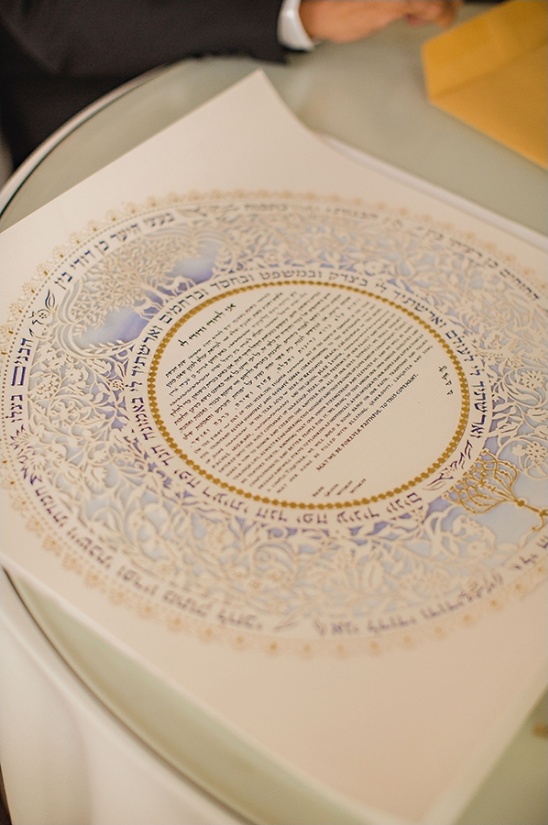 Detailed close-up of a decorative Jewish wedding certificate
