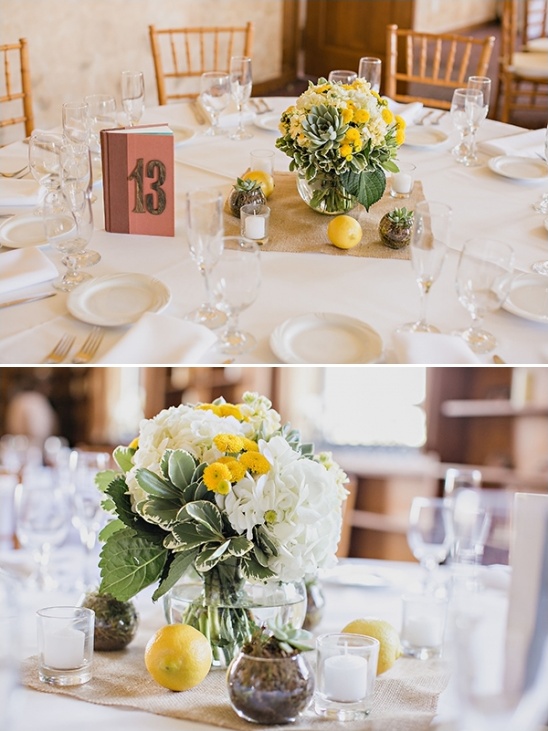 Elegant wedding table with floral centerpiece and lemons