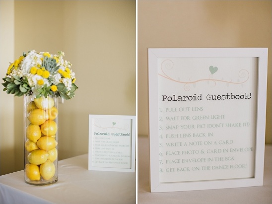 A beautiful wedding with a Polaroid guestbook and lemon decor