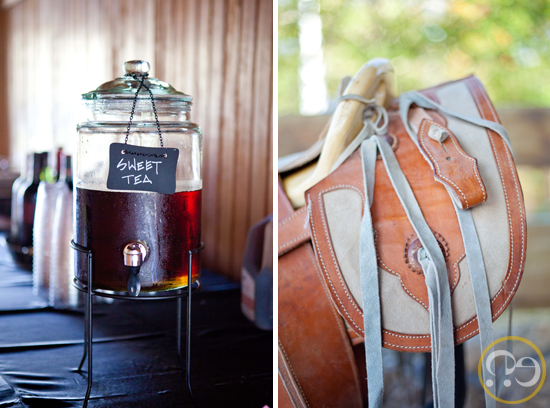 Sweet tea and a rustic leather saddle make for a charming display