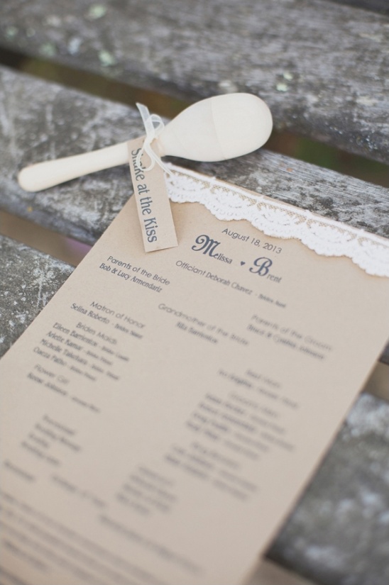 Wedding maraca with shake at the kiss tag and program