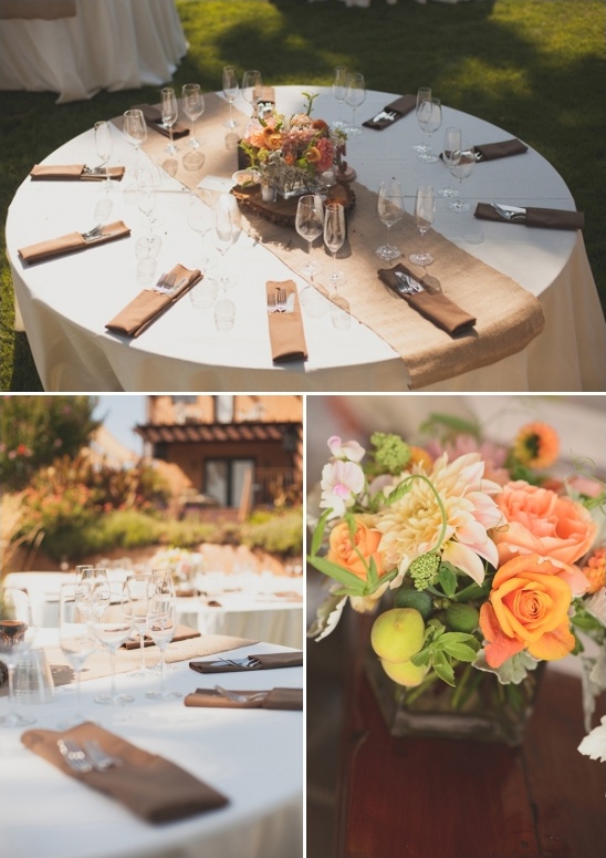 Elegant outdoor wedding table setting with floral centerpiece