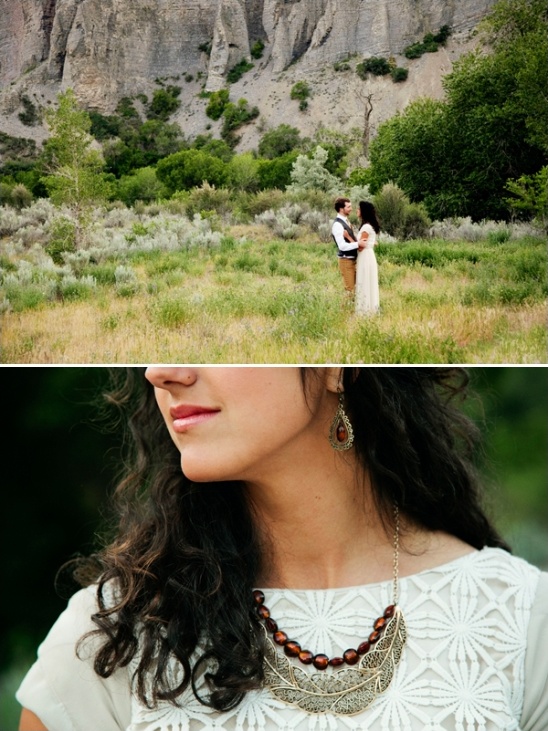 Romantic couple embracing in scenic outdoor setting
