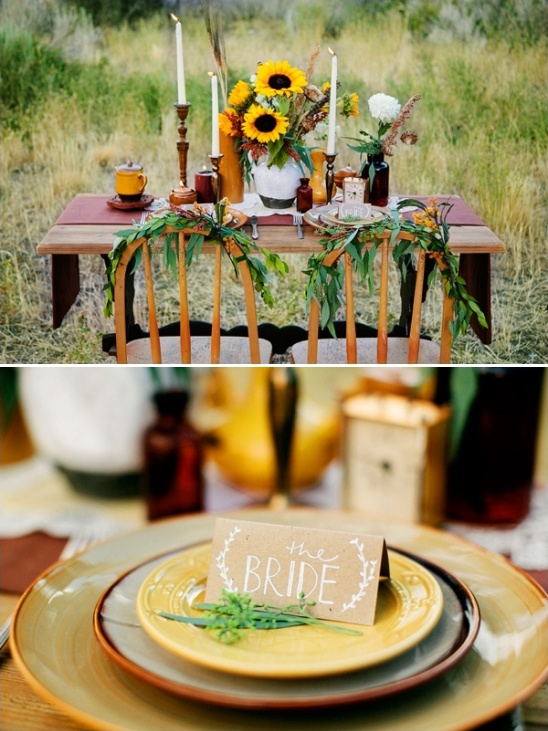 Rustic wedding table setting: the brides place card