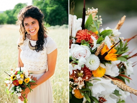 Bride holding autumnal wedding bouquet