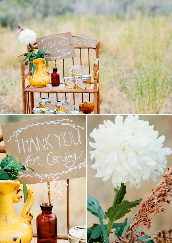 Rustic wedding thank you favors display