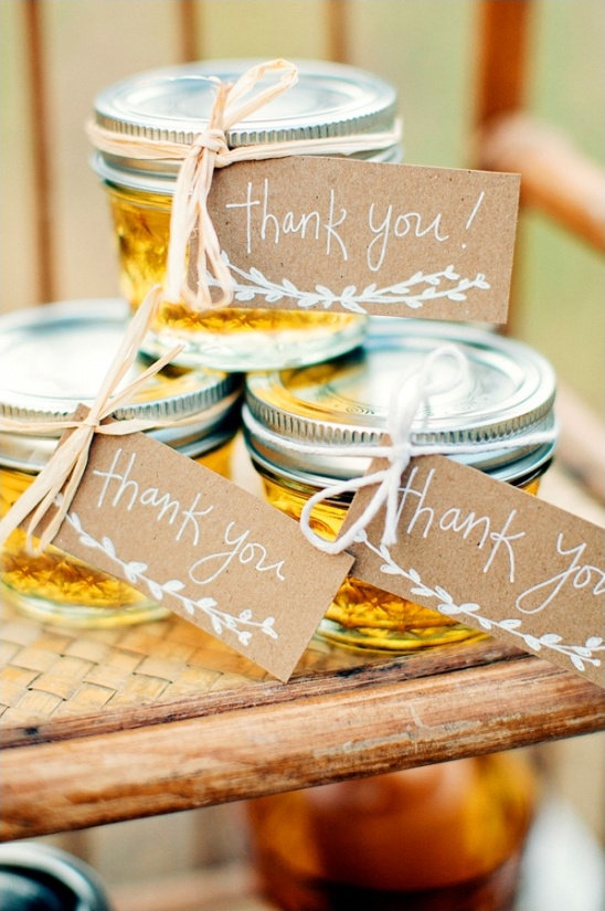 handmade honey jars with thank you labels