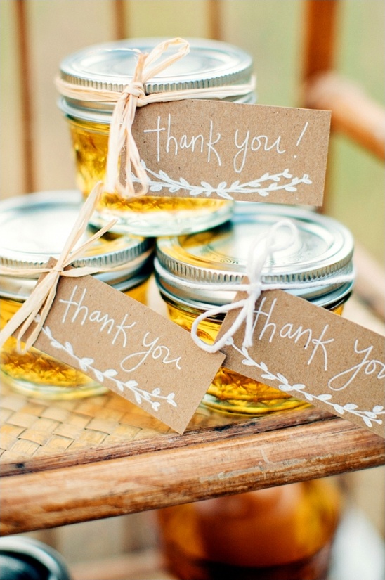 Wedding favor jars with thank you tags