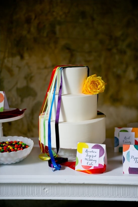 ribbon draped wedding cake
