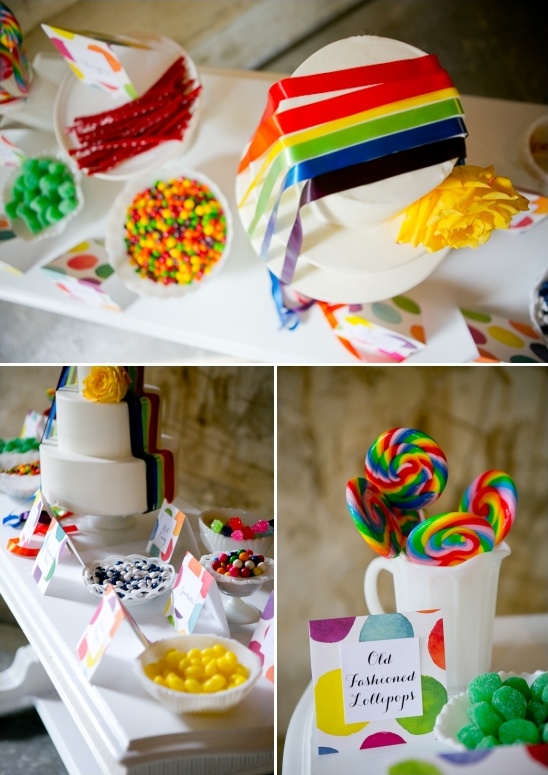 colorful candy and dessert table