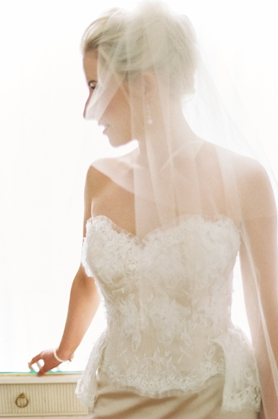 Bride in lace wedding dress and veil