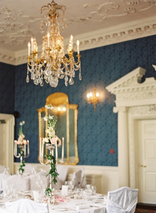 Elegant crystal chandelier in a grand room