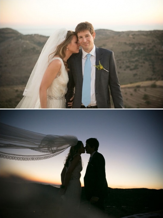Romantic wedding couple sharing a tender moment