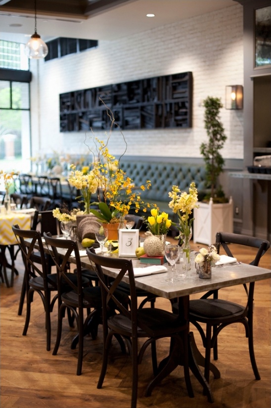 yellow and grey table decor