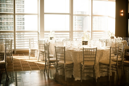 Elegant wedding reception table with city view
