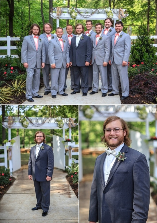 gray and coral groomsmen looks