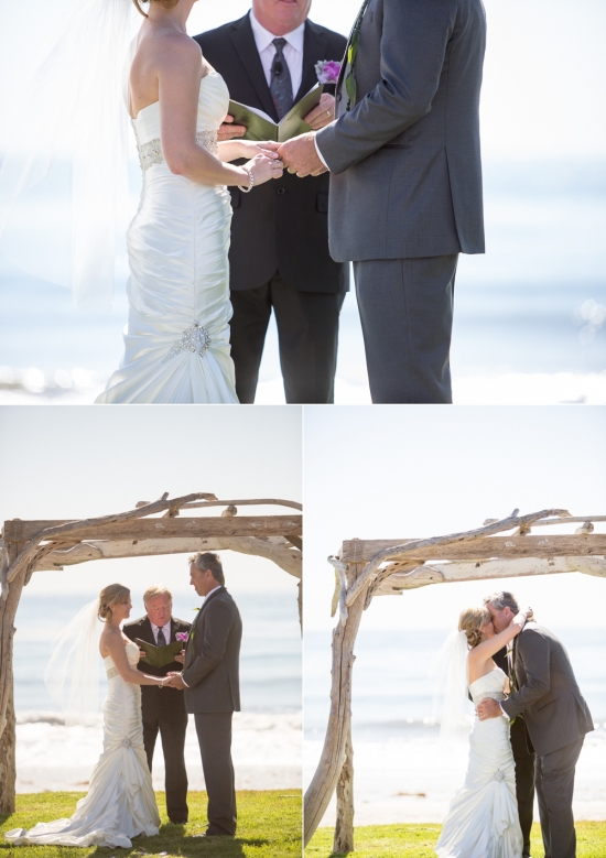 Beach wedding ceremony under driftwood arch