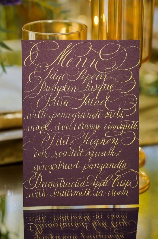 Elegant gold script menu with autumnal dishes