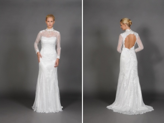 Elegant long-sleeved lace wedding dress with keyhole back