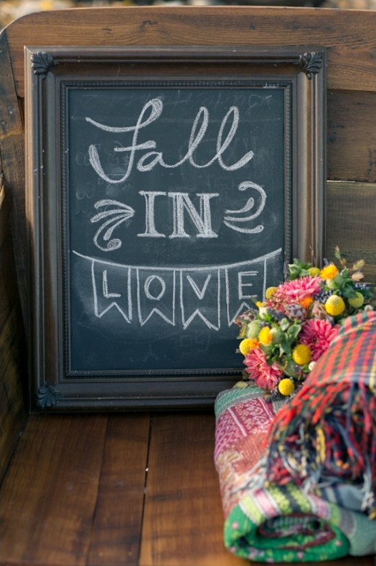 Fall in love chalkboard sign with flowers