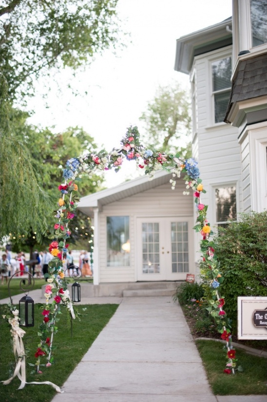 floral archway to the wedding reception
