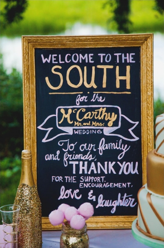 Welcome to the South wedding sign with gold accents