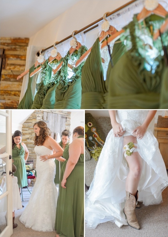 Wedding prep with bride bridesmaids and olive dresses