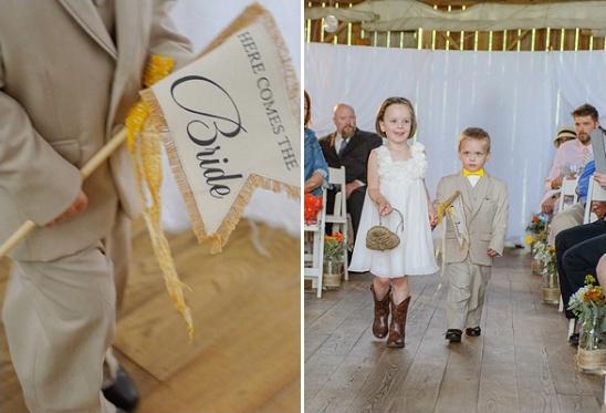 Cute children in wedding ceremony herald bride arrival