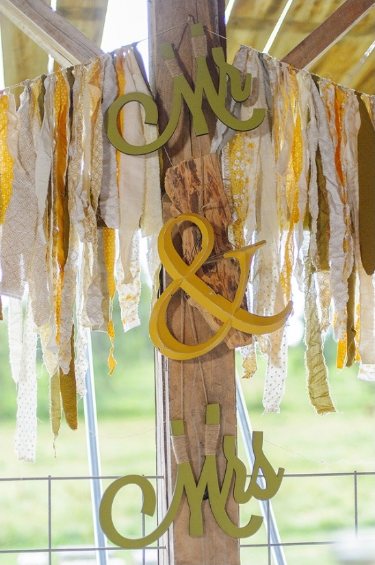 Mr & Mrs wedding sign with fabric backdrop
