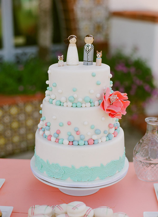 peach and mint wedding cake