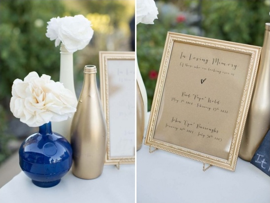 Wedding memorial table with flowers and In Loving Memory sign