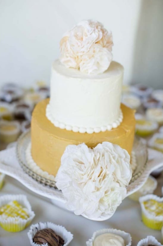 gold and white cake