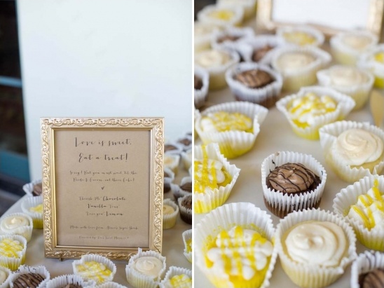Cupcake dessert table with chocolate lemon vanilla treats