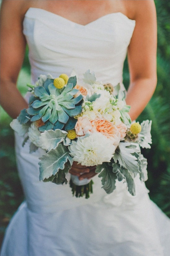green, peach and yellow wedding bouquet