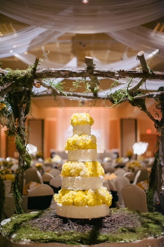 yellow and white wedding cake by mary bâs cakes