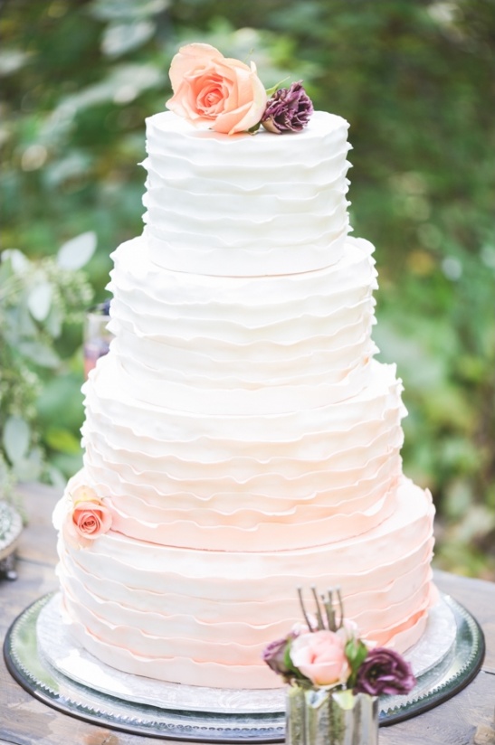 peach and white wedding cake