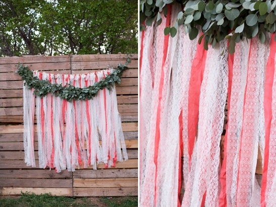 Coral and white lace fabric backdrop
