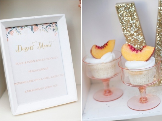 Peach cobbler desserts and menu for a bridal shower