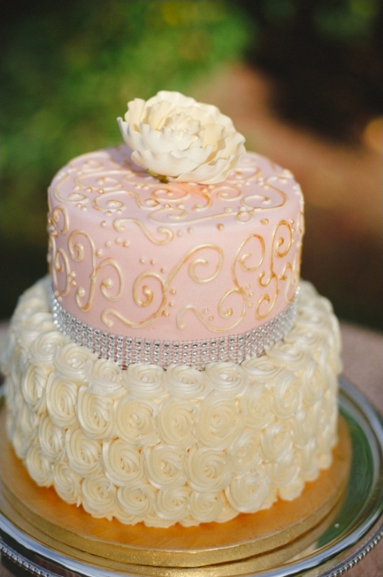 pink, gold and cream wedding cake by cakewalk