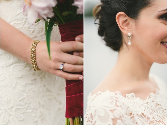 Bride's pearl bracelet, ring, and earrings